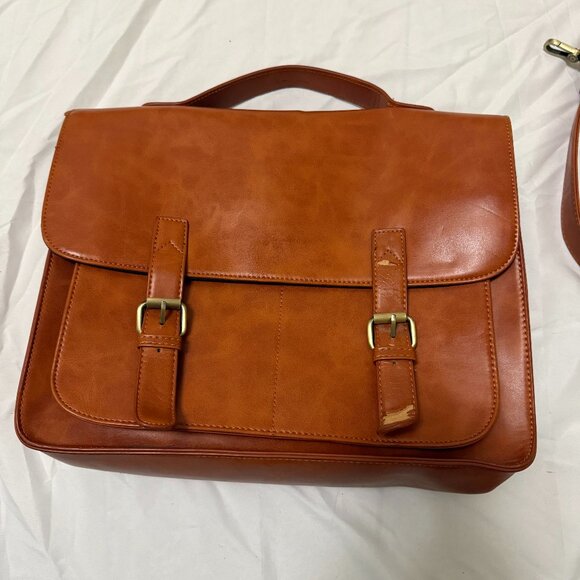 ECOSUSIECOSUSI Messenger Bag PU Leather Laptop Briefcase Brown secondorigin-5 se - Picture 1 of 7